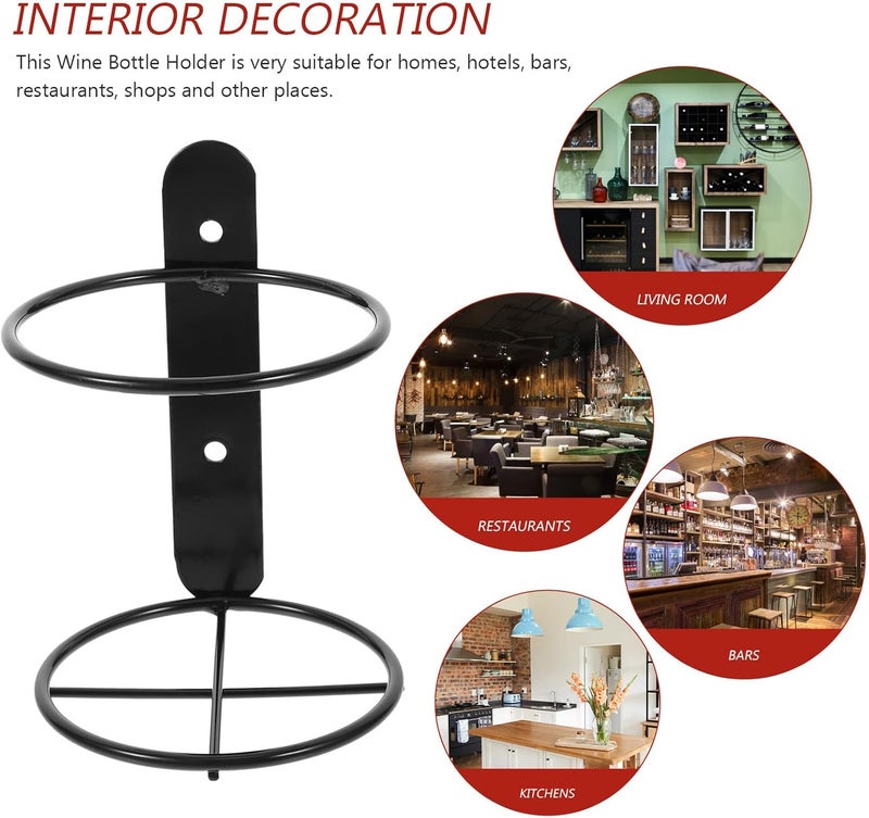 Veemoon 2pcs Wall Mounted Wine Rack Iron Single Wine Display Holder Wall Hanging Red Organizer Bottle Stands Shelf Black Storge Hardware Metal Storage Rack Beverages/Liquor - Image 5